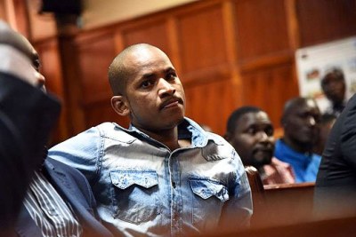 Embakasi East MP Paul Ongili alias Babu Owino listens to the proceedings at the Milimani Law Courts where the High Court ordered for a scrutiny and recount of votes cast in the constituency on August 8, 2017.