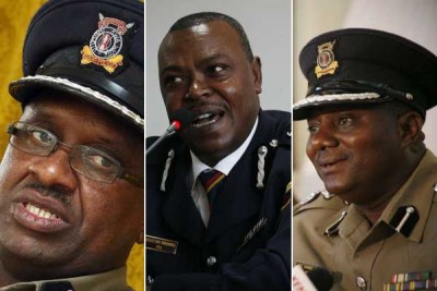 Some of the senior police officers who have been moved in a new shakeup, from left, Japheth Koome, King’ori Mwangi and Samuel Kimaru.