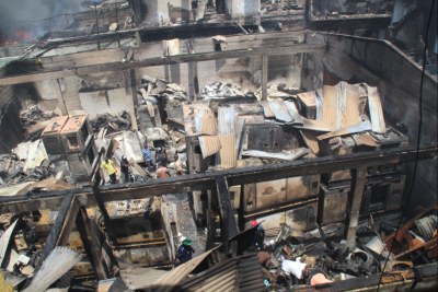 Fire damages a busy shopping district in Monrovia (file photo)