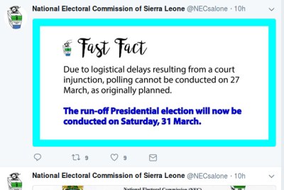 Announcement by the Sierra Leone election commission.