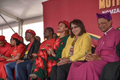 Cape Town Mayor Patricia De Lille sits among EFF supporters and their leader Julius Malema at the party's memorial for Winnie Madikizela-Mandela.