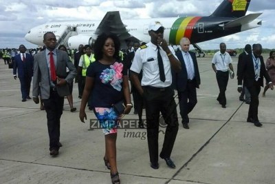 Bona Mugabe-Chikore and her husband, Simba Chikore, at the Robert Gabriel Mugabe International Airport.