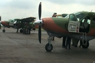 Aircrafts donated by America at the Yaounde military air base in Cameroon, May 11 2018