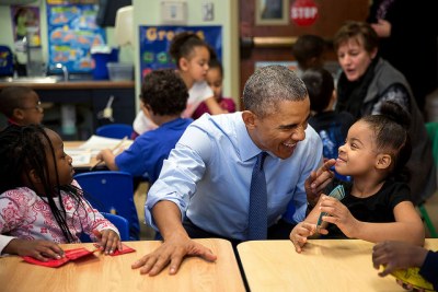 Barack Obama at the Community Children's Center in Lawrence - one of the nation's oldest Head Start providers (file photo).