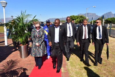 President Cyril Ramaphosa arrives at the launch of the Anti-Gang Unit.