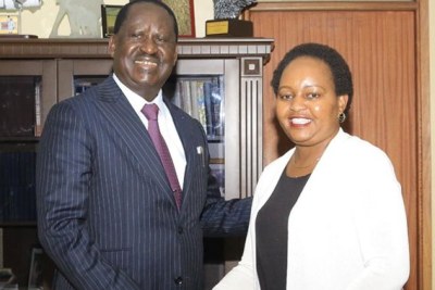 Opposition leader Raila Odinga with Kirinyaga Governor Anne Waiguru.