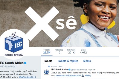 The Electoral Commission of South Africa's Twitter page on May 6, 2019.