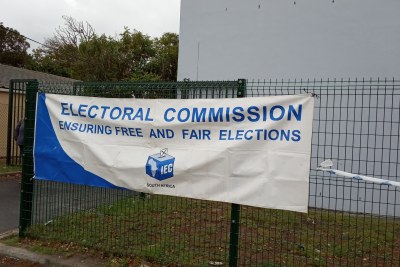 An IEC banner on voting day in Cape Town.