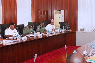 President Muhammadu Buhari with security chiefs.