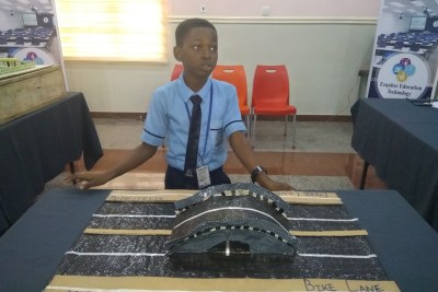 10-year-old Oluwafayokunmi Olurinola who won the Ijebu-Ode Future City Challenge for the plastic road prototype he designed.