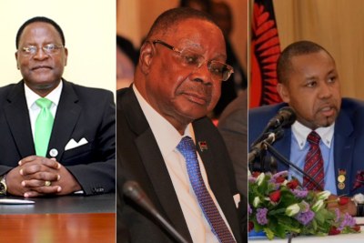 From left, MCP leader Lazarus Chakwera, President Peter Mutharika and UTM's Saulos Chilima.
