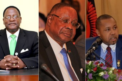 From left, MCP leader Lazarus Chakwera, President Peter Mutharika and UTM's Saulos Chilima.