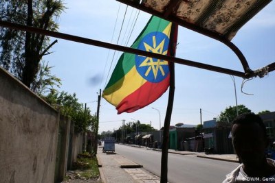An Ethiopian flag marks a polling booth in Hawassa (file image).
