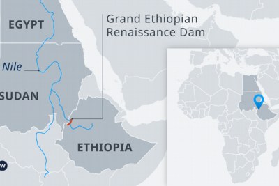 A map showing the location of the Grand Ethiopian Renaissance Dam.