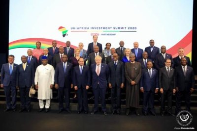 Chefs d’Etat et de gouvernement participant au Sommet Royaume-Uni – Afrique à Londres, 20/01/2020.