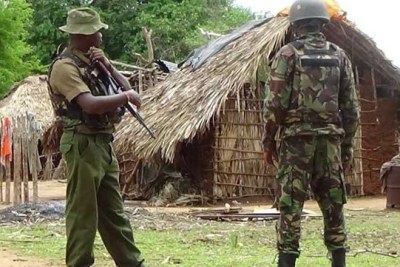 KDF soldiers on guard in Pandanguo Village in Lamu (file photo).