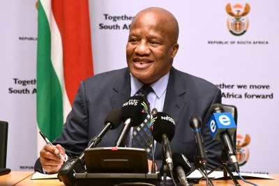 Minister in the Presidency Jackson Mthembu briefing the media on outcomes of a Cabinet meeting in August 2019.