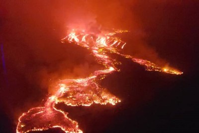 Lava from the Mount Nyiragongo volcano flows towards the city of Goma in the eastern Democratic Republic of the Congo.