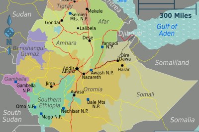 Ethiopia's regions, with Tigray and Amhara in the north, and Oromia further south.