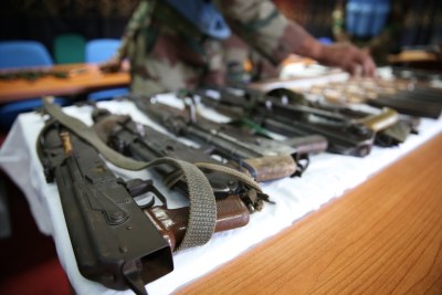 Armes et munitions trouvées dans le territoire de Rutshuru en République démocratique du Congo