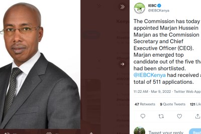 The Independent Electoral and Boundaries Commission has appointed Marjan Hussein as the Commission Secretary and Chief Executive Officer (CEO).