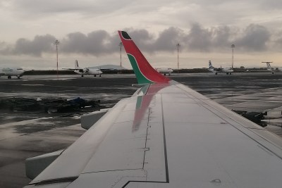 Kenyan Airways plane wing.
