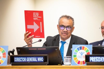 Tedros Adhanom Ghebreyesus, Director-General of the World Health Organization, addresses the second high-level United Nations meeting on the fight against tuberculosis, September 22, 2023.
